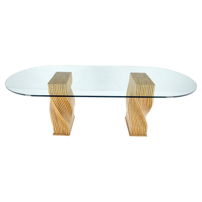 EstablishedLines Racetrack Oval Shape 3/4" Glass Top Sheaf of Twisted Bamboo Bases Dining Table