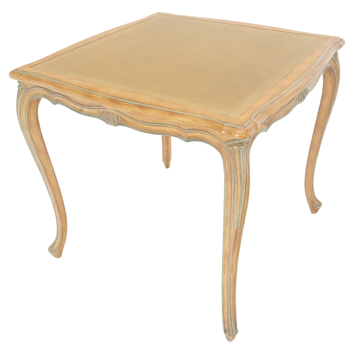 EstablishedLines Beige to Off White Wash Finish Leather Top French Provincial Square Game Table