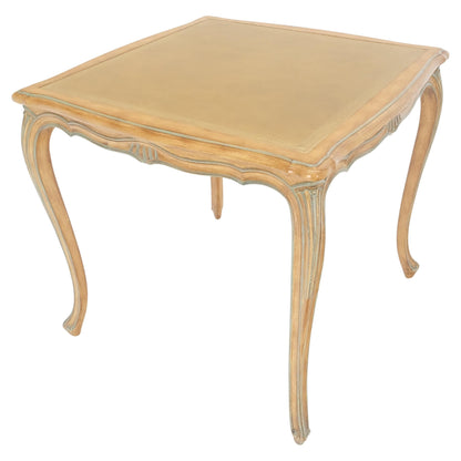 EstablishedLines Beige to Off White Wash Finish Leather Top French Provincial Square Game Table