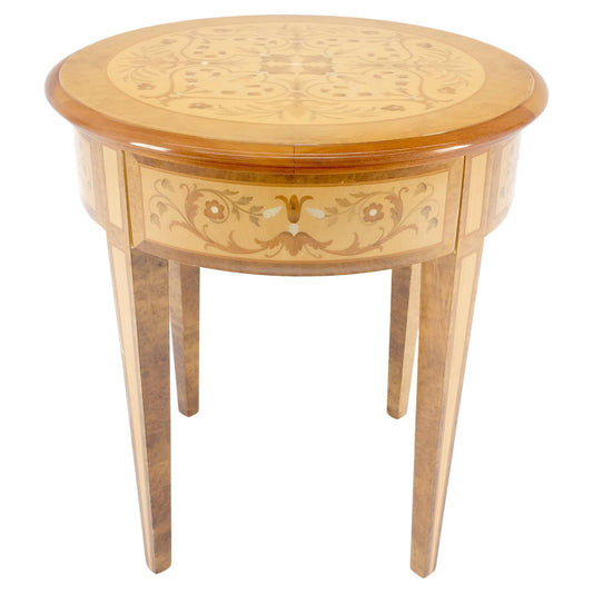EstablishedLines Round 20" in Diameter Inlayed One Drawer Burl Wood Tapered Legs Stand End Table