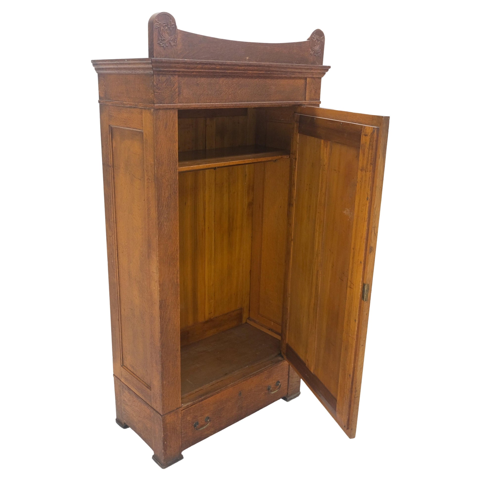 EstablishedLines Solid Oak Massive Arts & Crafts One Door Armoire Wardrobe Large Beveled Mirror