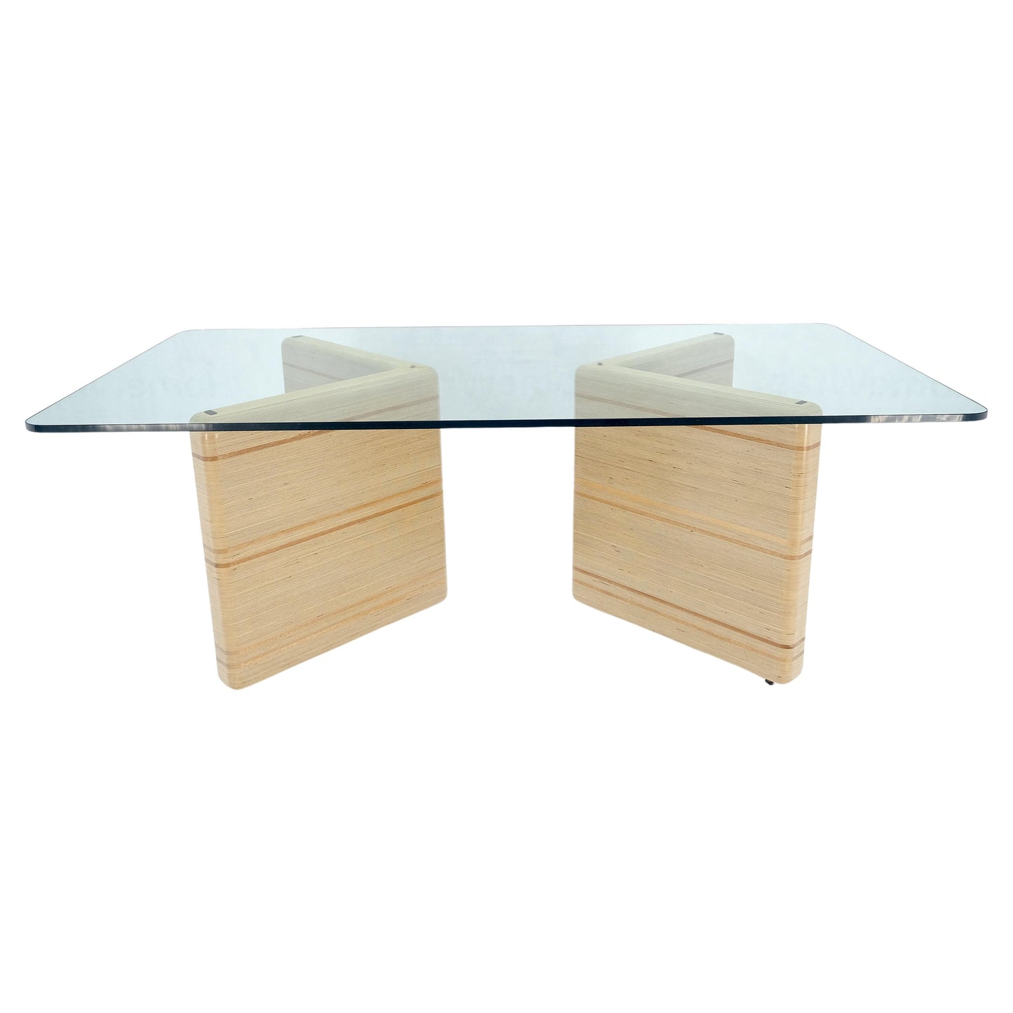 Heavy Layered & Milled Plywood Mid Century V Shape Base 3/4" Glass Top Rectangle