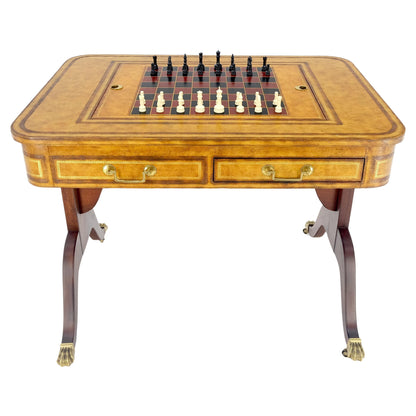 EstablishedLines Flit Top Chess Board Backgammon Tooled Leather Top Two Drawers Game Table MINT!