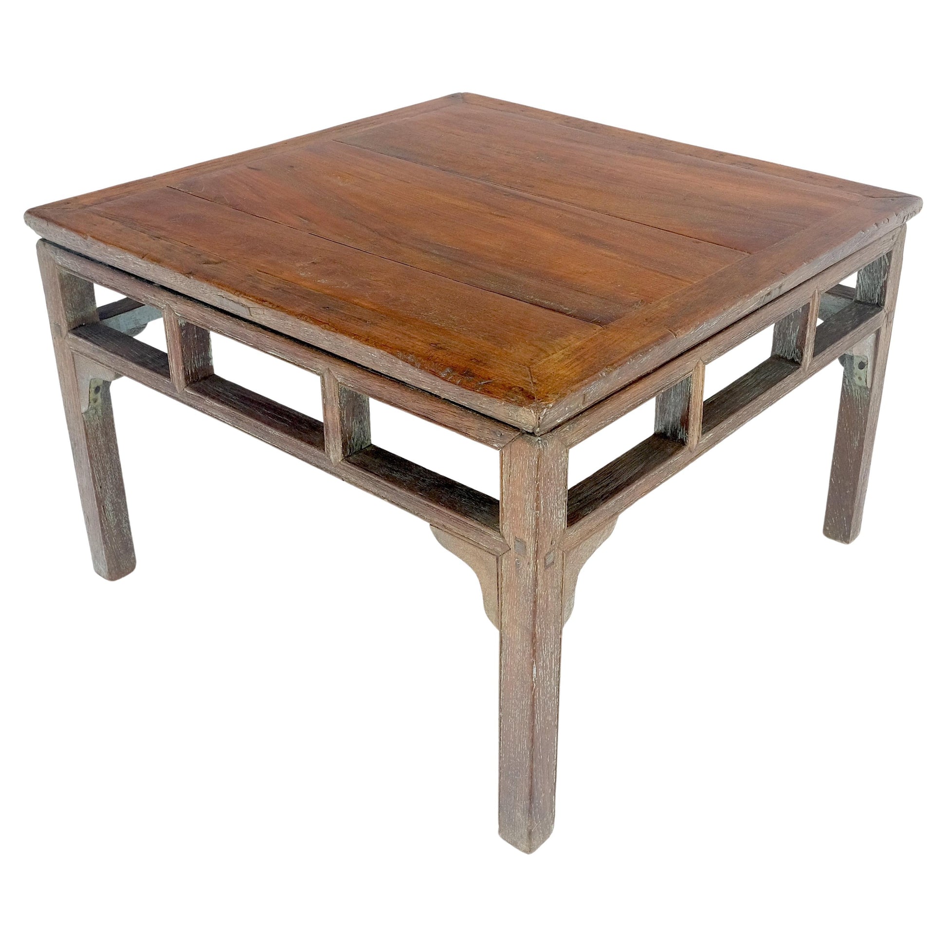 EstablishedLines Square Solid Teak Chinese 19th Century Occasional Coffee Lamp Side Table Patina
