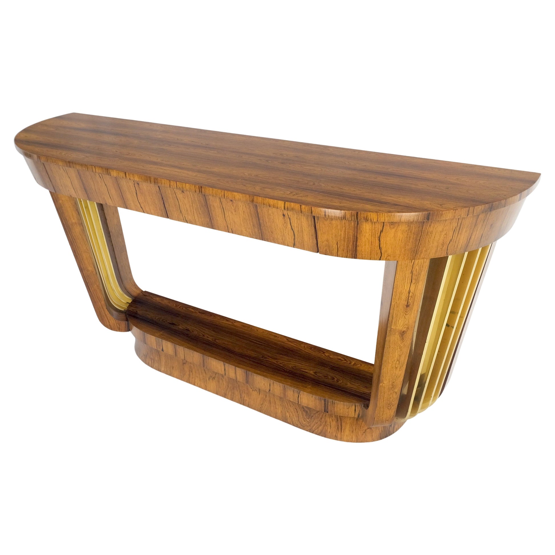 EstablishedLines French Art Deco Rosewood Heavy Solid Brass Supports Demilune Console Hall Table