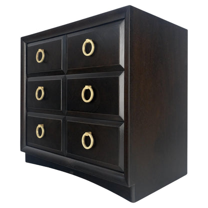 EstablishedLines Ebonized Walnut Large Gold Rings Drop Pulls 3 Drawer Bachelor Chest MINT!