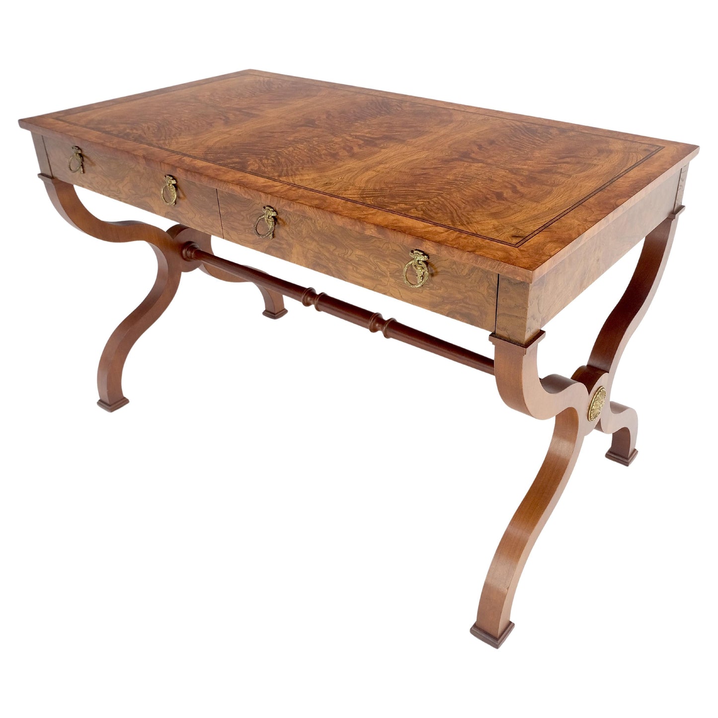 EstablishedLines Baker Low Profile Burl Wood Two Drawers Regency Desk Console Writing Table MINT