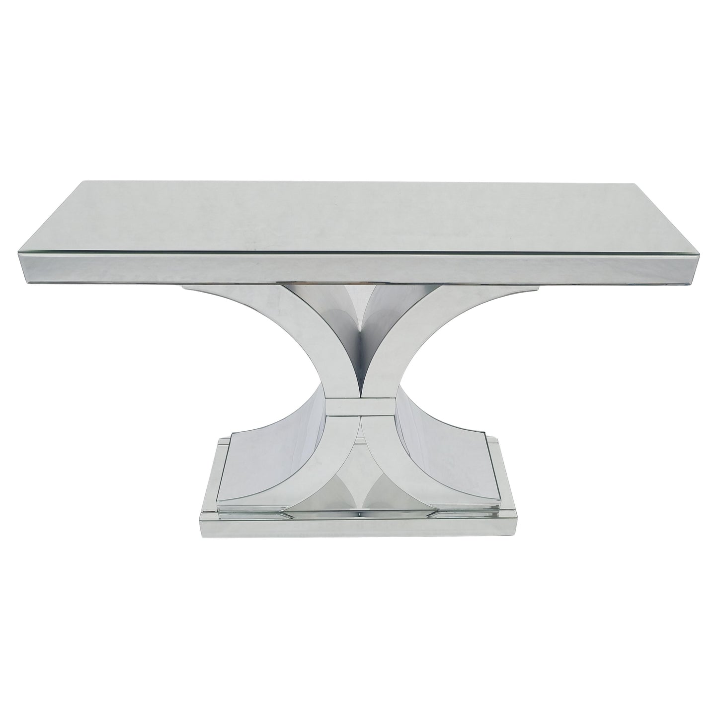 EstablishedLines All Mirrored 360 Degrees Beveled & Curved Mirror 4' Long Console Sofa Table MINT