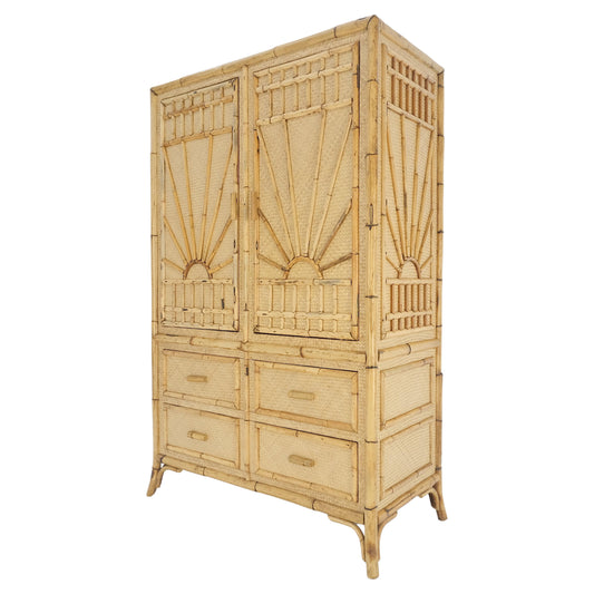 EstablishedLines Burnt Bamboo Grass Cloth Two Doors Chifforobe Cabinet Gentleman's Chest Dresser