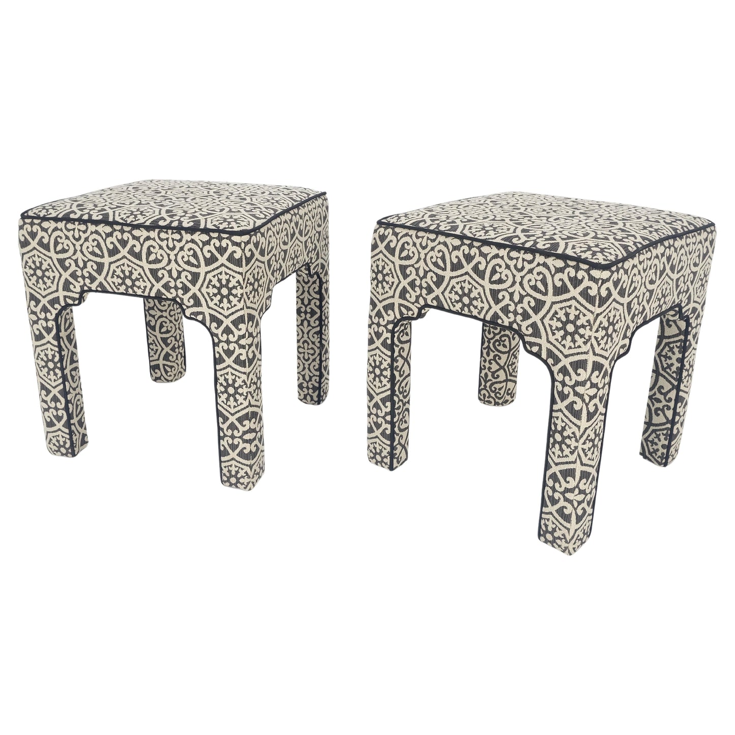 EstablishedLines Pair of Square Upholstered Black & White Benches in Style of Billy Baldwin