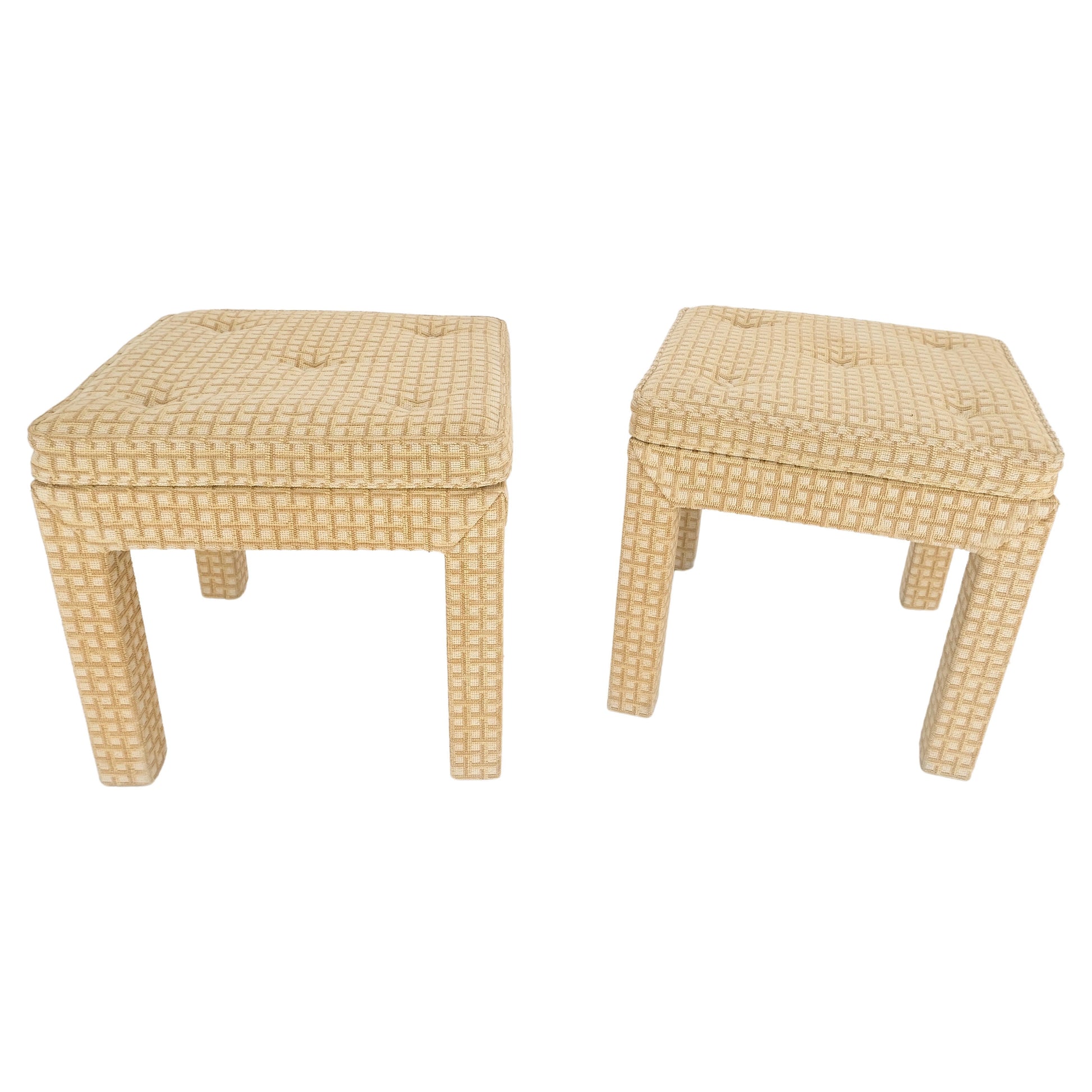 EstablishedLines Pair of Square Upholstered Cream & White Benches in Style of Billy Baldwin MINT