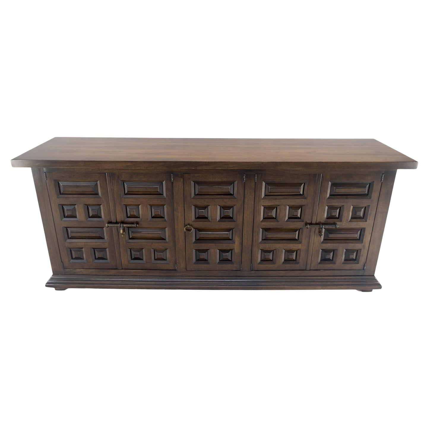 Raised Panel 5 Doors 4 Drawers Mid Century Modern Dark Chestnut Dresser Credenza