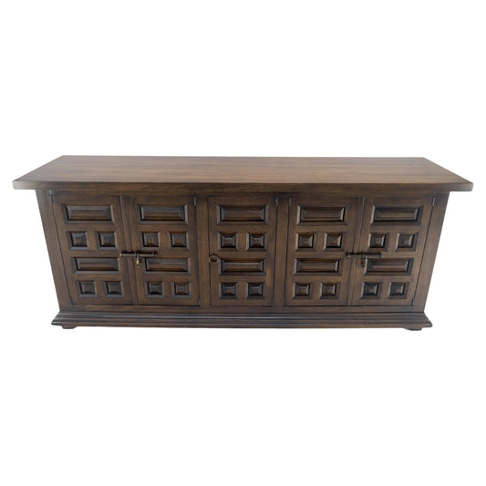 Raised Panel 5 Doors 4 Drawers Mid Century Modern Dark Chestnut Dresser Credenza