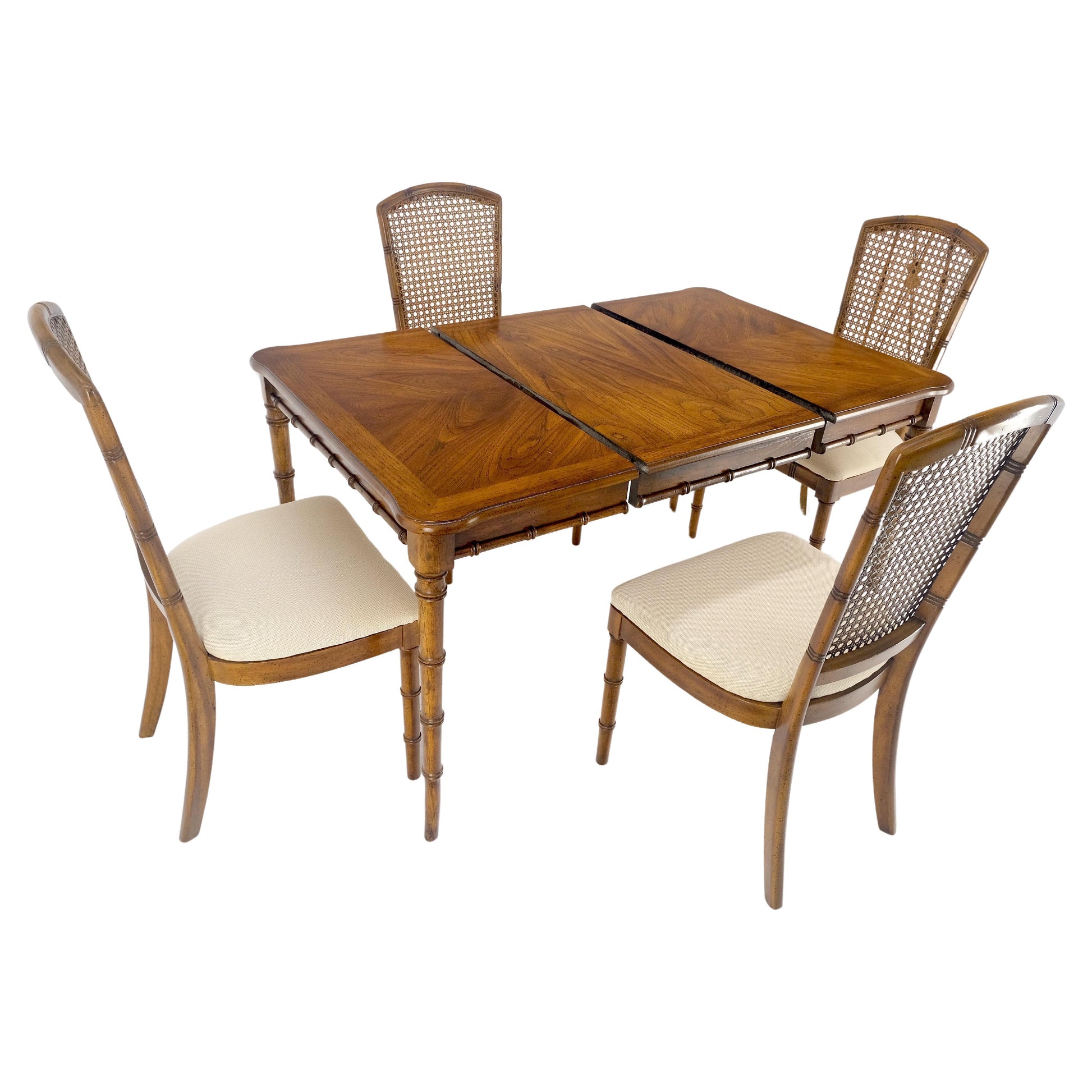 EstablishedLines Faux Bamboo Compact Dining 34x34 Game Table 1 Leaf  4 Chairs Set MINT!