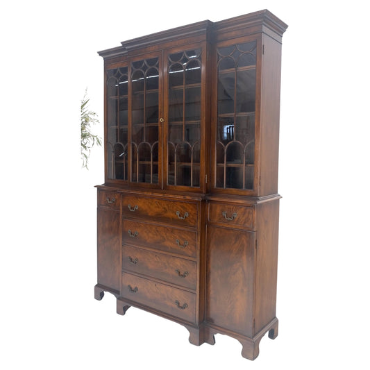 Beacon Hill Two Part Crotch Flame Mahogany Individual Glass Pane Breakfront MINT
