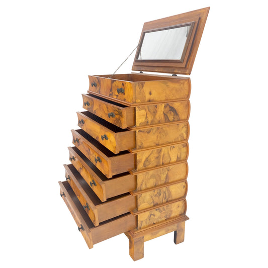 Lift Top Mirror Compartment "Stack ofBooks" 6 Drawers Italian Olive Wood Dresser