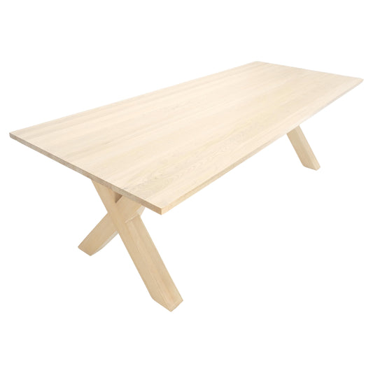 Large 8' Long Lime White Washed Solid Chestnut Dining Table Massive X Bases MINT