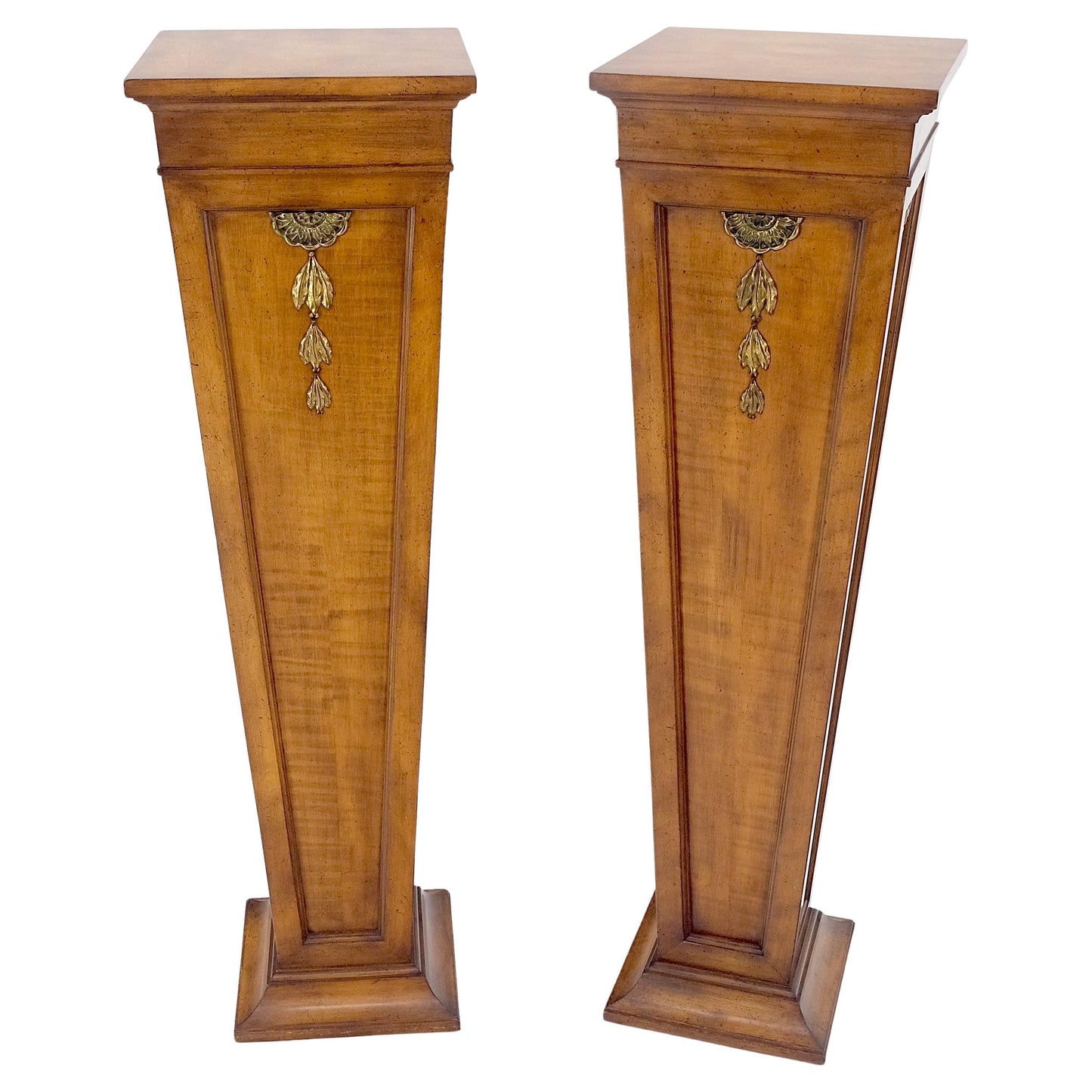 EstablishedLines Pair of Tapered Light Tiger Maple Bronze Mount Large Square Pedestals MINT!
