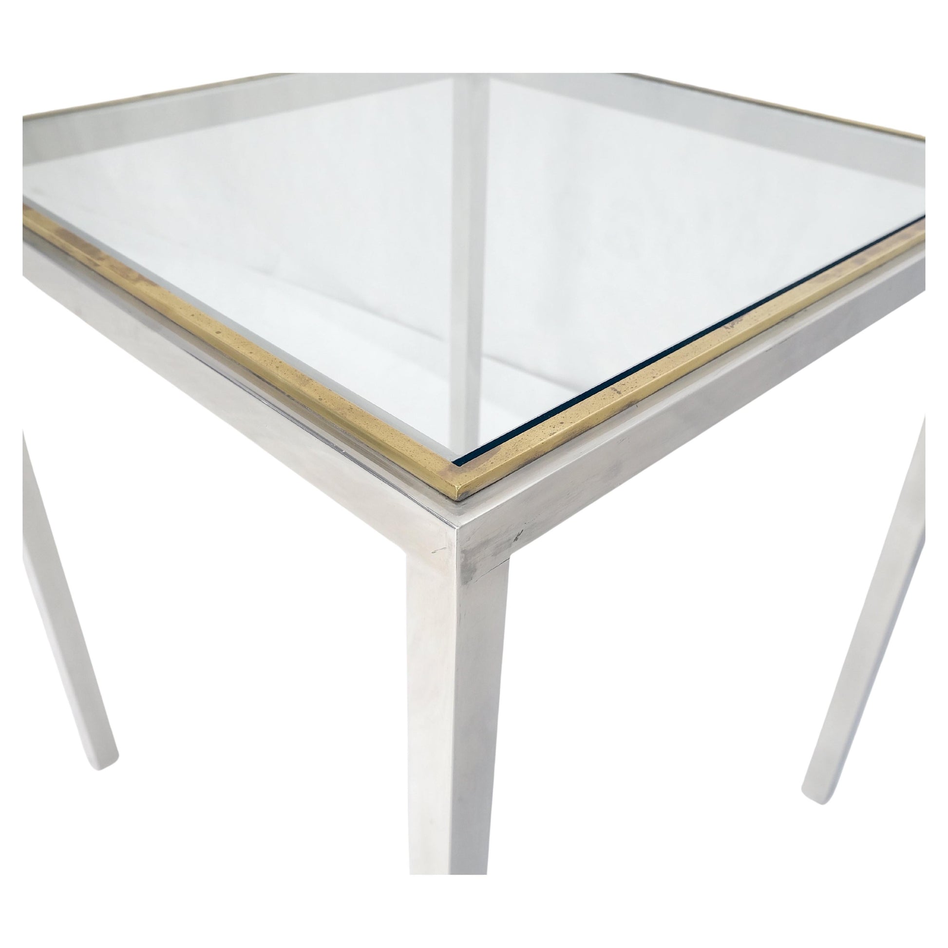 EstablishedLines Chrome Brass Glass Top 24" Square Italian Mid Century Modern Side Table Stand