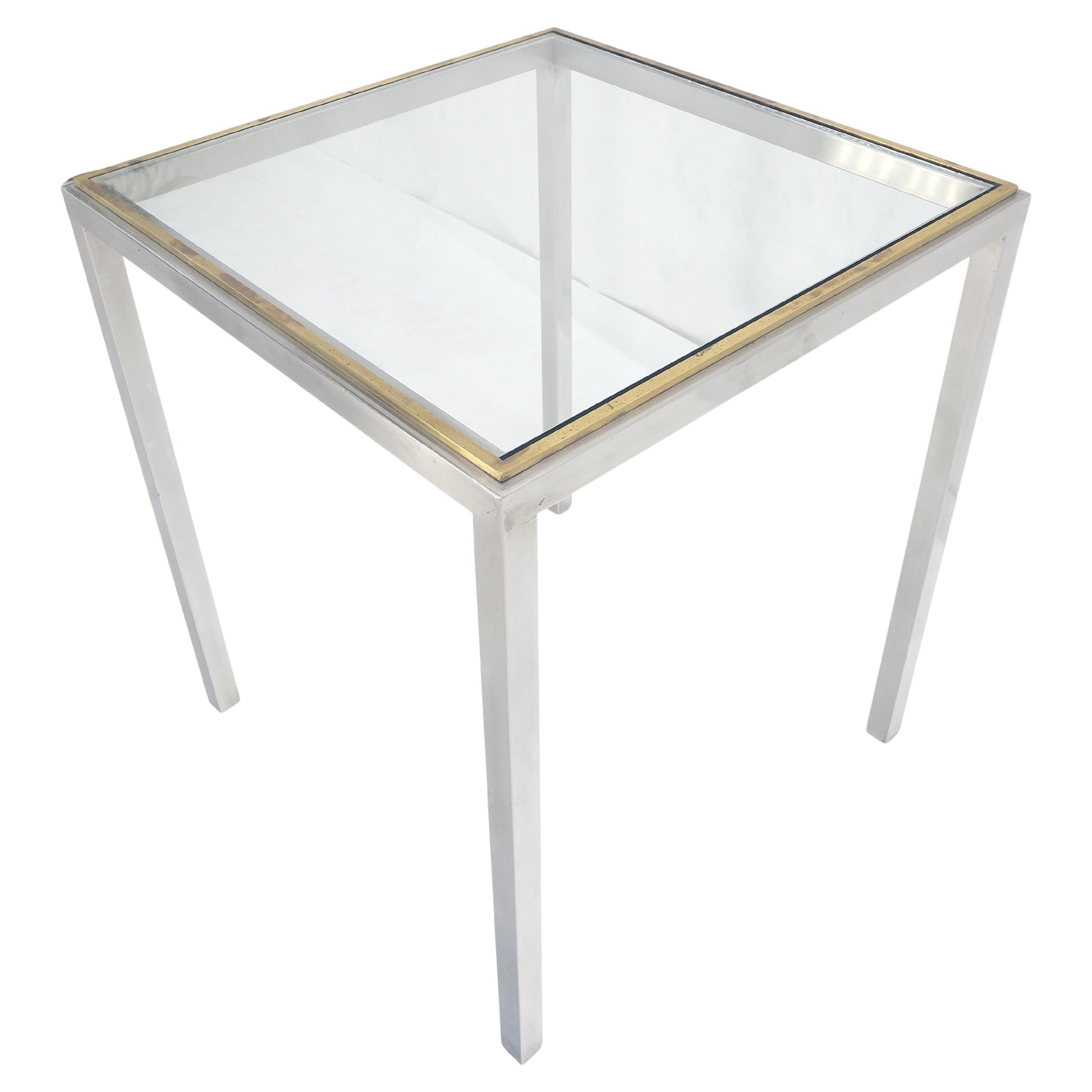 EstablishedLines Chrome Brass Glass Top 24" Square Italian Mid Century Modern Side Table Stand
