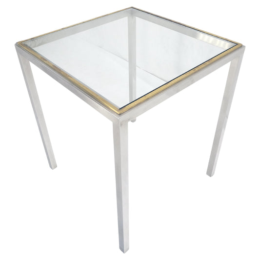 EstablishedLines Chrome Brass Glass Top 24" Square Italian Mid Century Modern Side Table Stand