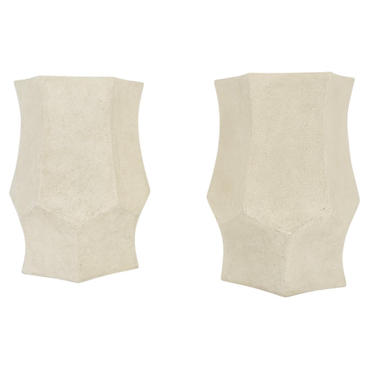 EstablishedLines Pair Hexagon Stomp Shape Faux Travertine End Side Table Stands MINT!