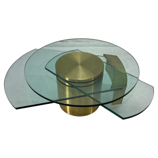 EstablishedLines Dakota Jackson Self Winding Mechanical Clock Round Bras & Glass Coffee Table