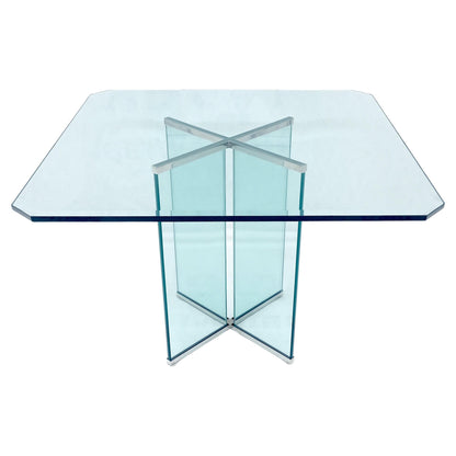 Italian Mid Century Modern 3/4" Thick Beveled Glass Single Pedestal Dining Table