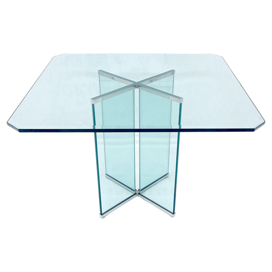 Italian Mid Century Modern 3/4" Thick Beveled Glass Single Pedestal Dining Table