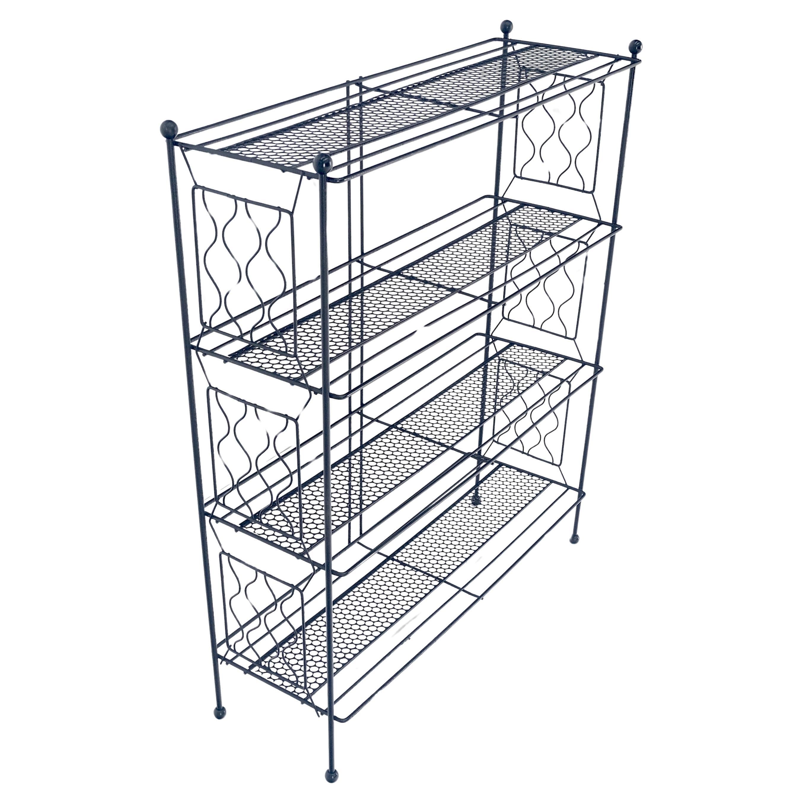Vintage Mid Century Modern Wire Rack Shelf Unit Ball Finials Tony Paul ...