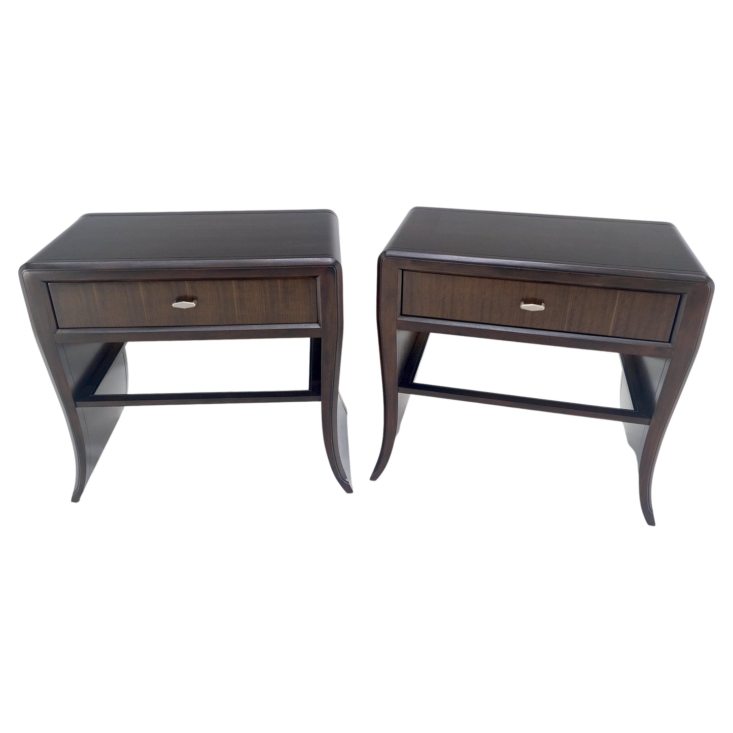 EstablishedLines Pair of Ebonized Mahogany Waterfall Art Deco Style Night Stands Cabinets MINT