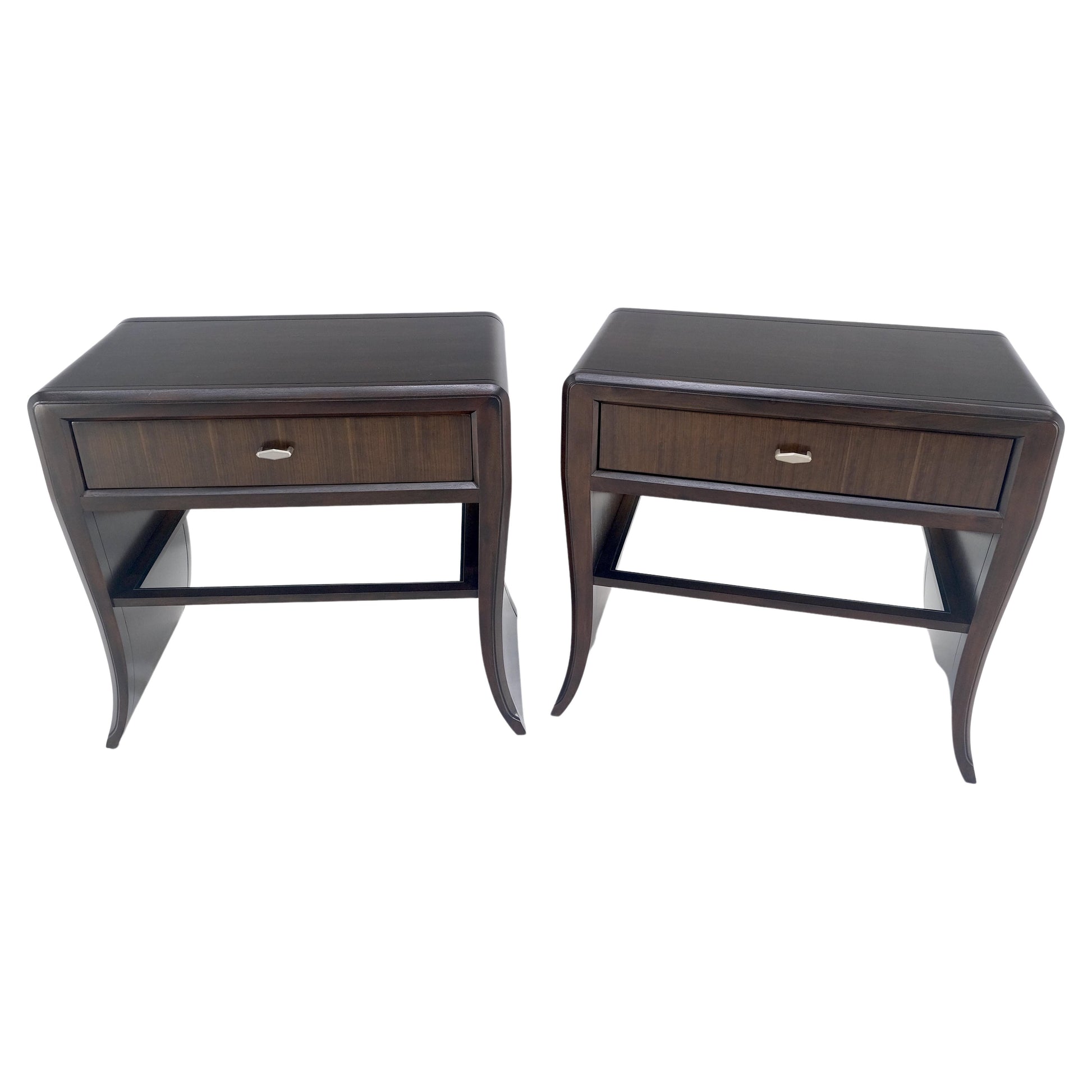 EstablishedLines Pair of Ebonized Mahogany Waterfall Art Deco Style Night Stands Cabinets MINT