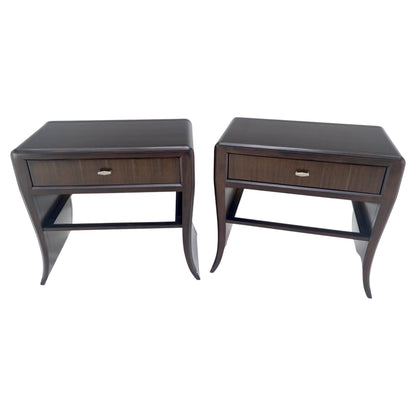 EstablishedLines Pair of Ebonized Mahogany Waterfall Art Deco Style Night Stands Cabinets MINT