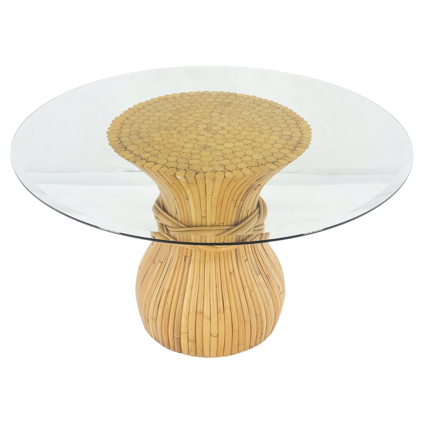 EstablishedLines Sheaf of Bamboo Round Glass Top Onion Shape Single Pedestal Dining Table MINT
