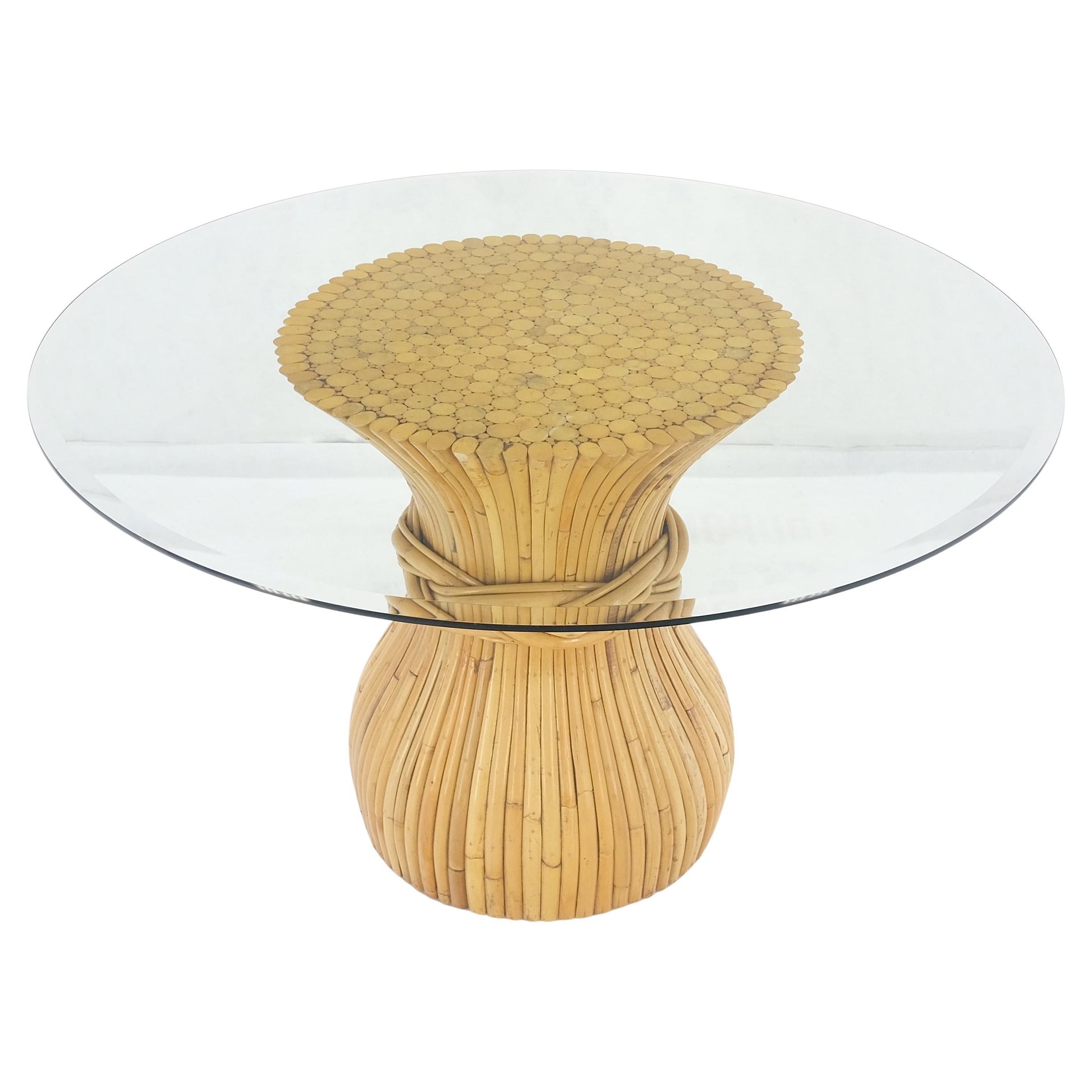 EstablishedLines Sheaf of Bamboo Round Glass Top Onion Shape Single Pedestal Dining Table MINT
