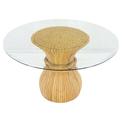EstablishedLines Sheaf of Bamboo Round Glass Top Onion Shape Single Pedestal Dining Table MINT