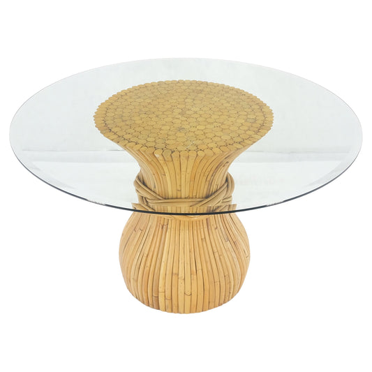 Sheaf of Bamboo Round Glass Top Onion Shape Single Pedestal Dining Table MINT