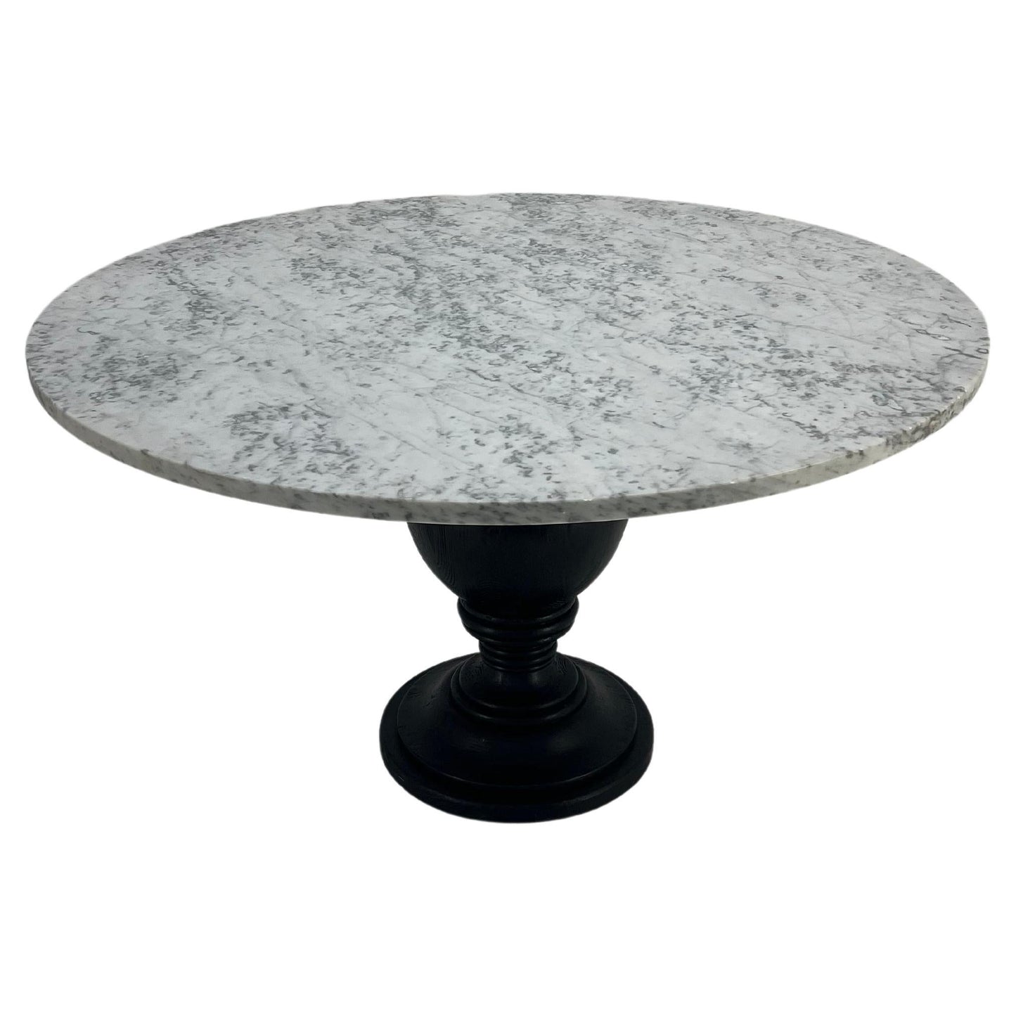 EstablishedLines Large White Grey 54" Round Marble Top Heavy Turned Onion Base Dining Table MINT!