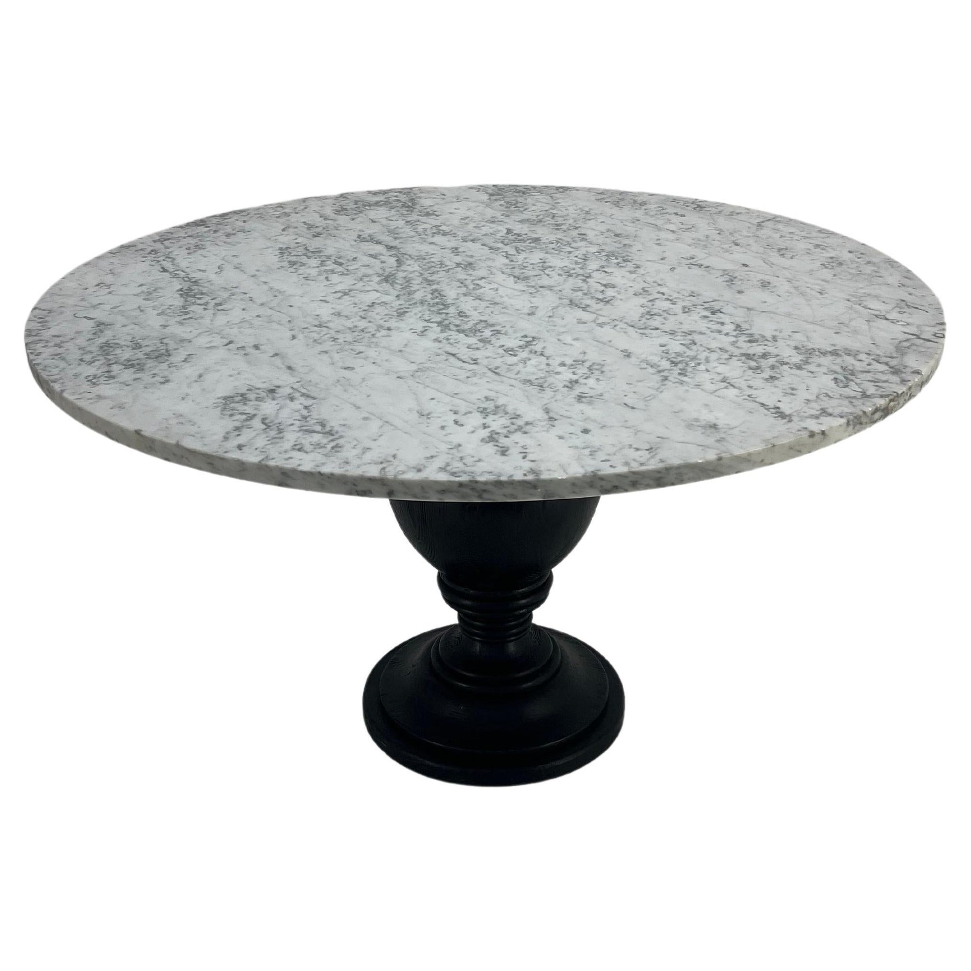 EstablishedLines Large White Grey 54" Round Marble Top Heavy Turned Onion Base Dining Table MINT!