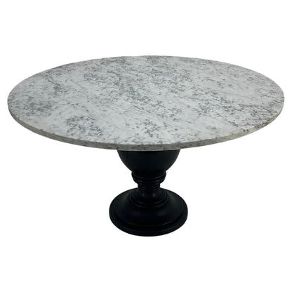 EstablishedLines Large White Grey 54" Round Marble Top Heavy Turned Onion Base Dining Table MINT!