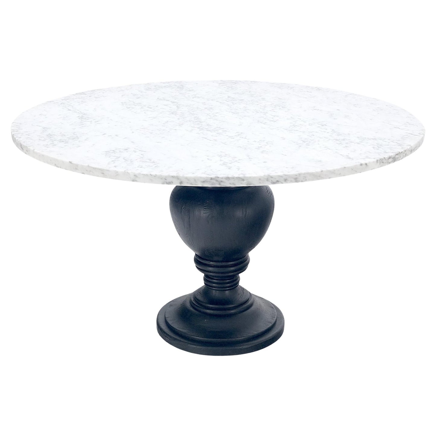 EstablishedLines Large White Grey 54" Round Marble Top Heavy Turned Onion Base Dining Table MINT!