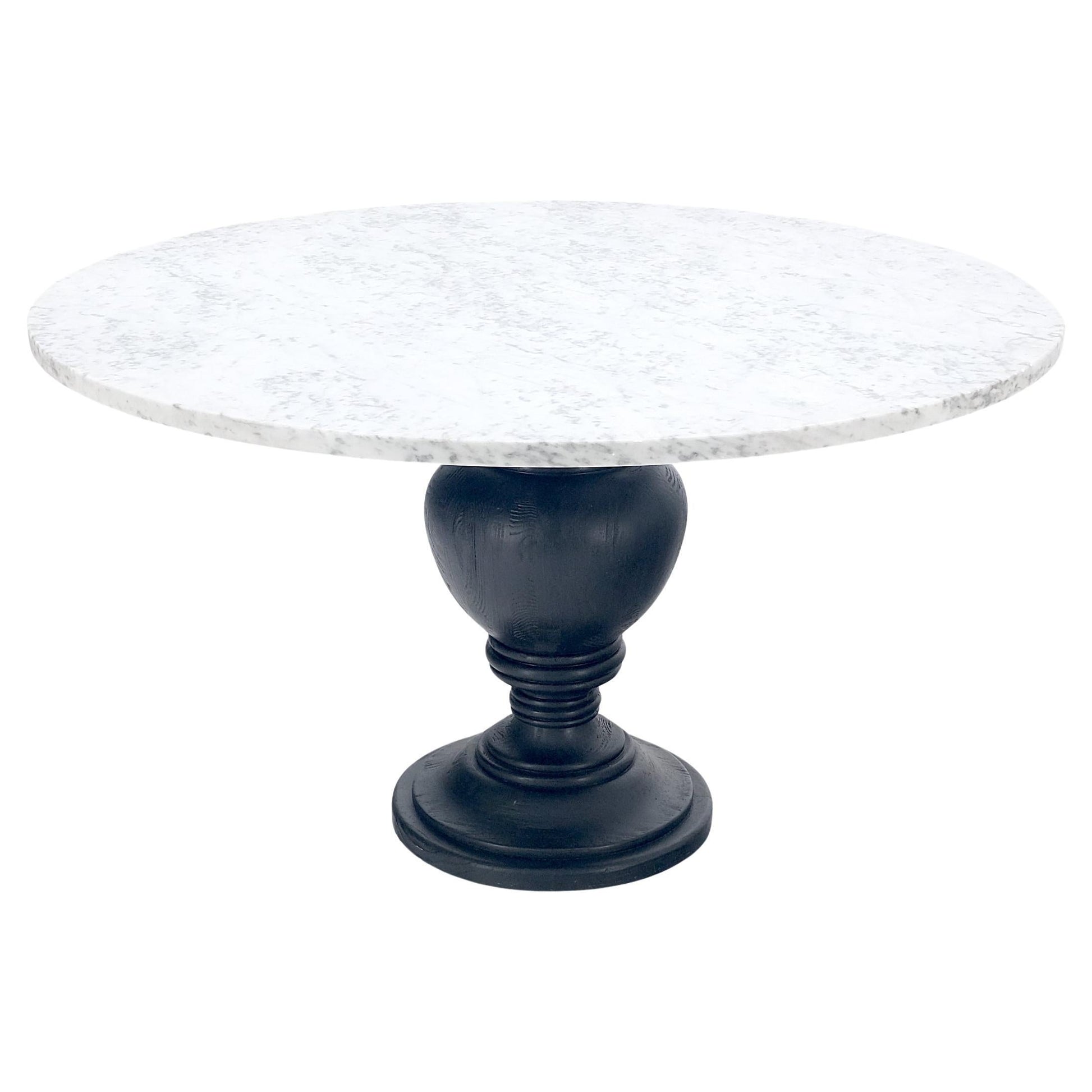 EstablishedLines Large White Grey 54" Round Marble Top Heavy Turned Onion Base Dining Table MINT!