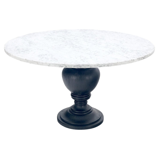 Large White Grey 54" Round Marble Top Heavy Turned Onion Base Dining Table MINT!