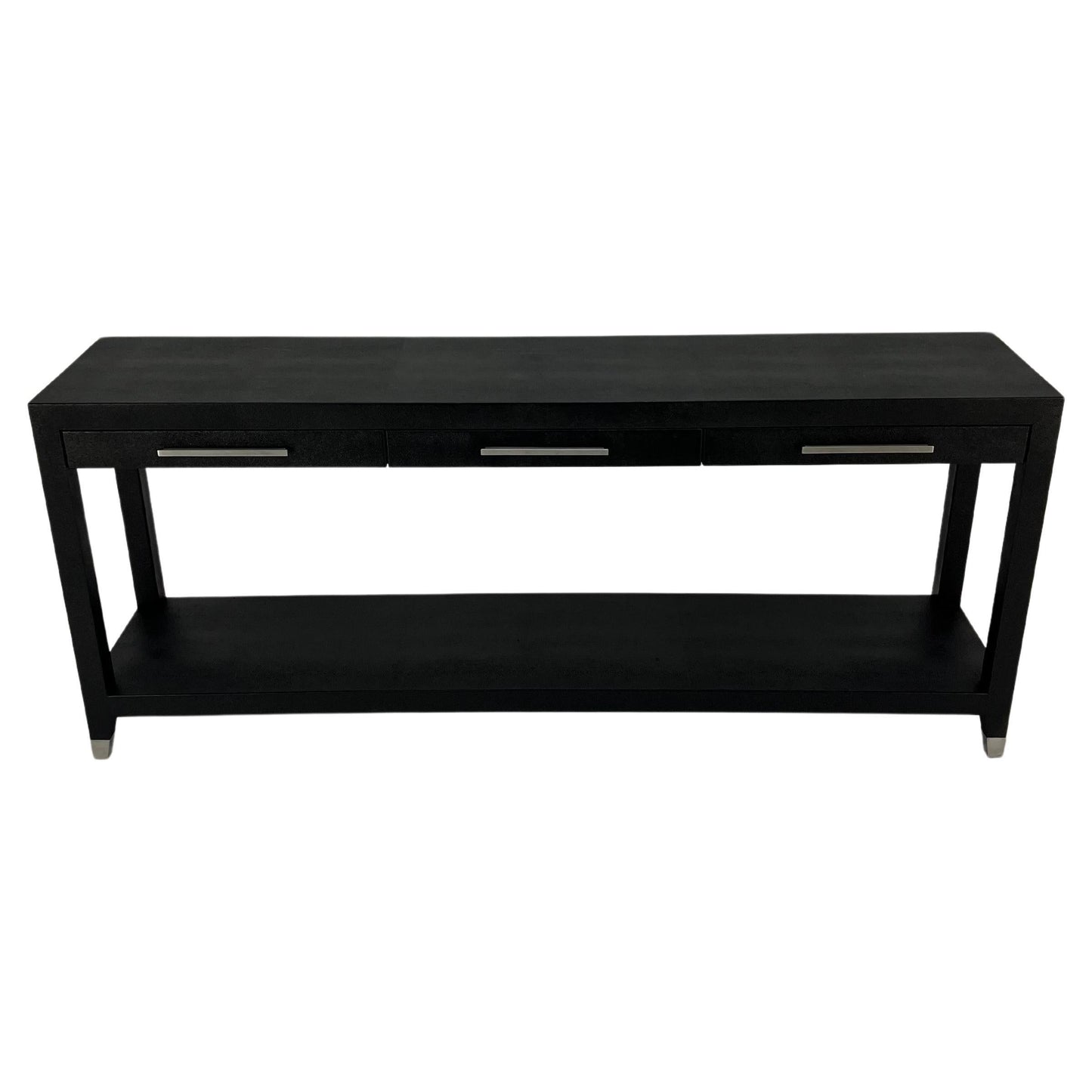 Black Lacquer 3 Drawers Shagreen Skin 6' Long Console Sofa Table MINT!