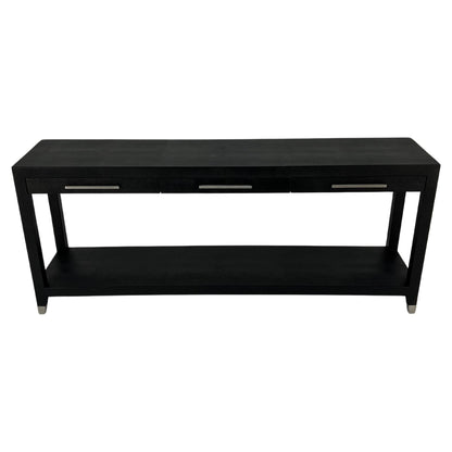 Black Lacquer 3 Drawers Shagreen Skin 6' Long Console Sofa Table MINT!