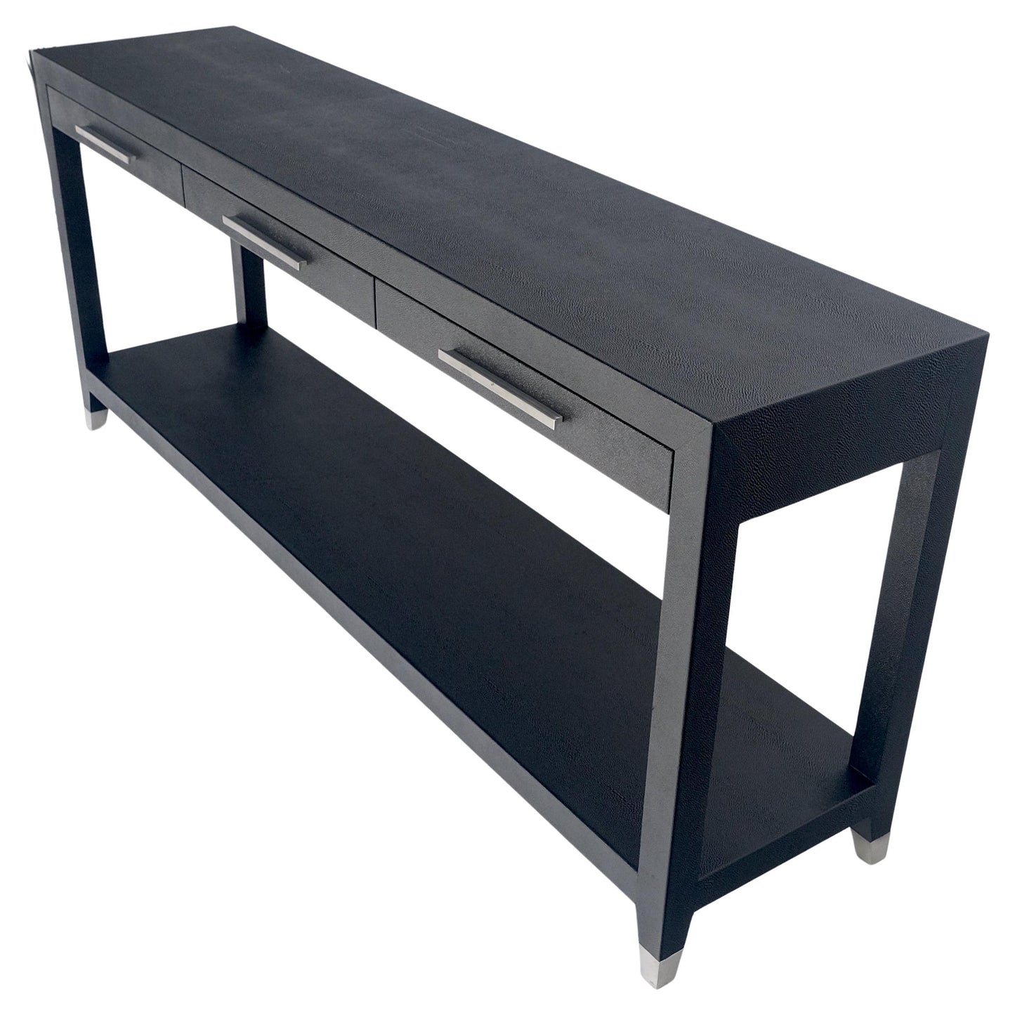 Black Lacquer 3 Drawers Shagreen Skin 6' Long Console Sofa Table MINT!