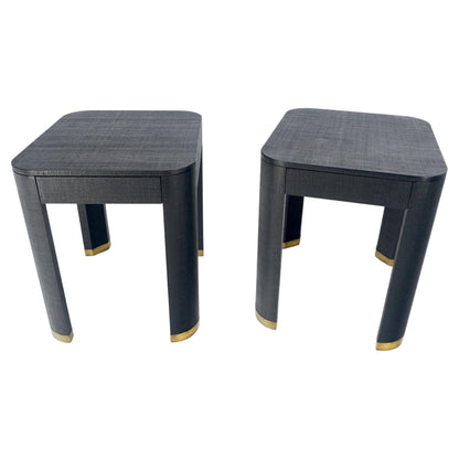 EstablishedLines Pair Black Lacquer Grass Cloth Wrapped One Drawer Night Stands End Tables MINT!