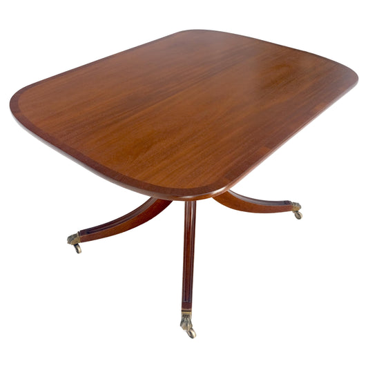 Tilt Top Banded Mahogany Carved Base on Brass Wheels Dining Breakfast Table MINT