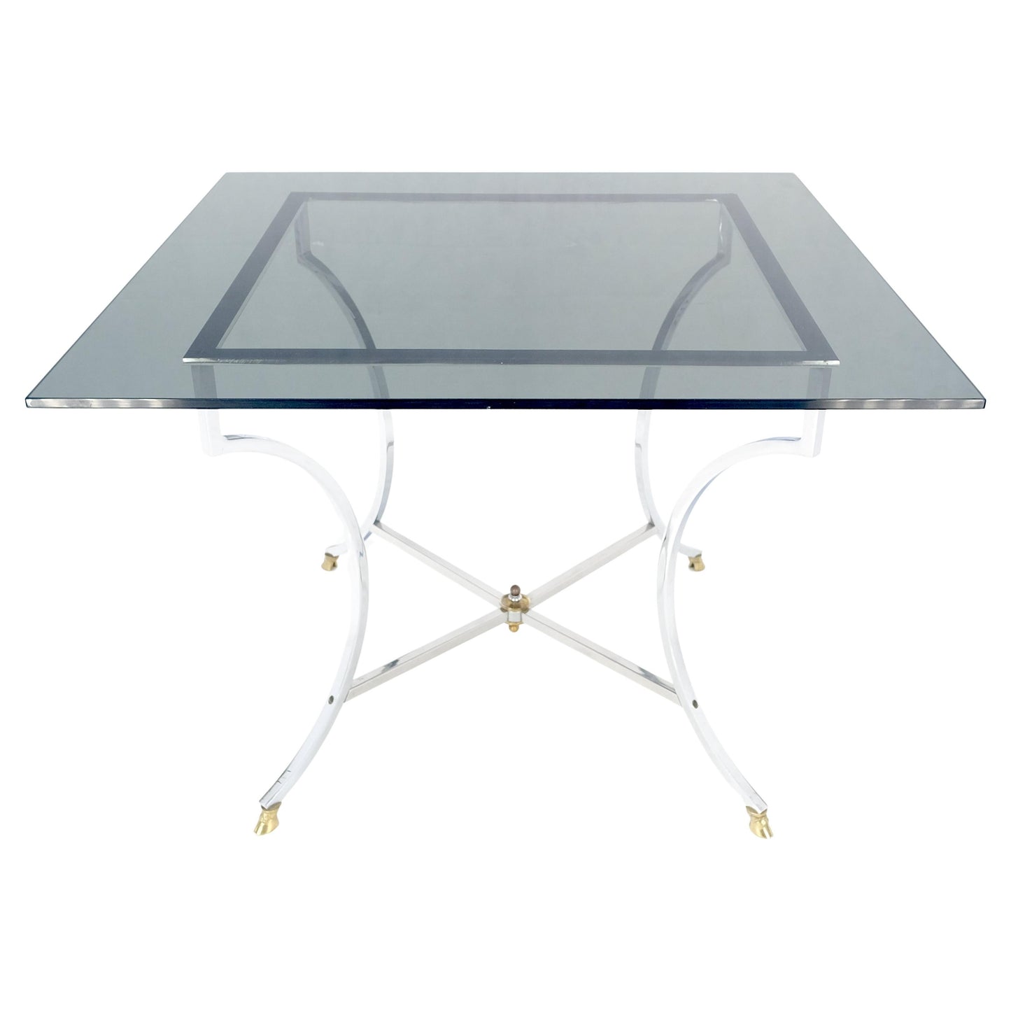 EstablishedLines Chrome & Brass Hoof Feet Base Smoked Glass Top Square Game Dinette Table Italy