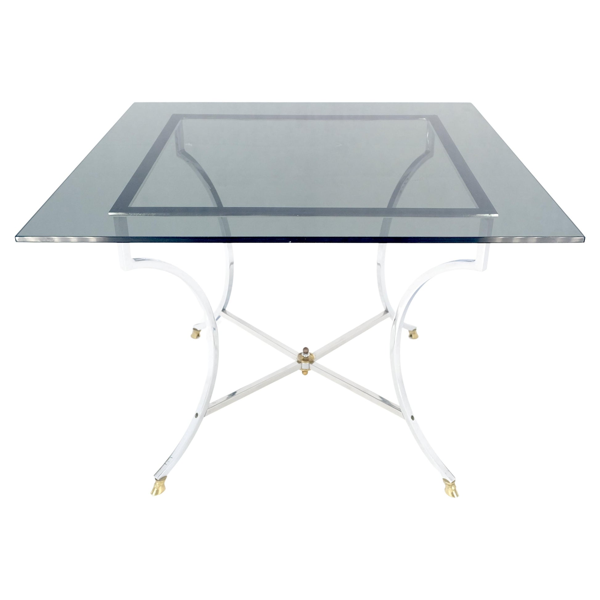 EstablishedLines Chrome & Brass Hoof Feet Base Smoked Glass Top Square Game Dinette Table Italy